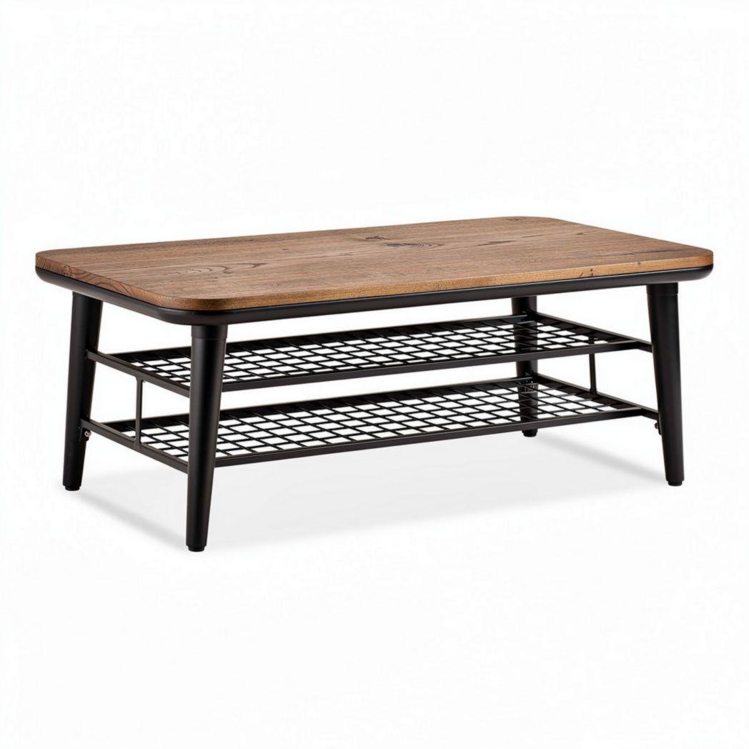 Salontafel van hout en metaal met een afmeting van 100 x 60 x 45cm