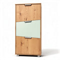 Houten kast met twee lades en een groene frontplaat 45 x 30 x 90cm