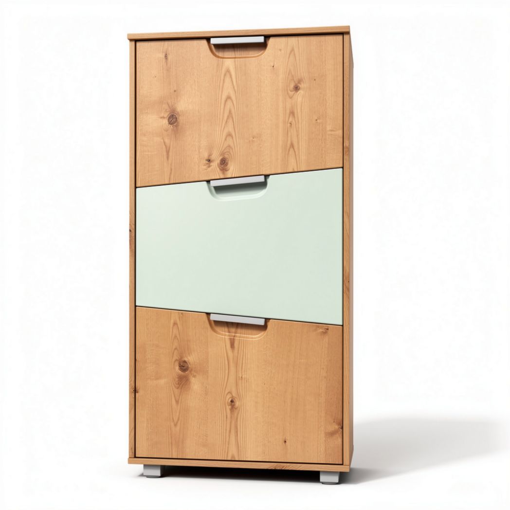 Houten kast met twee lades en een groene frontplaat 45 x 30 x 90cm