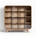 Houten vitrinekast met glazen deuren en metalen accenten 120 x 40 x 150cm