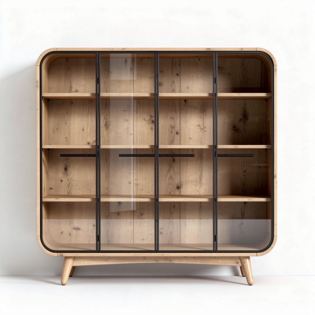 Houten vitrinekast met glazen deuren en metalen accenten 120 x 40 x 150cm