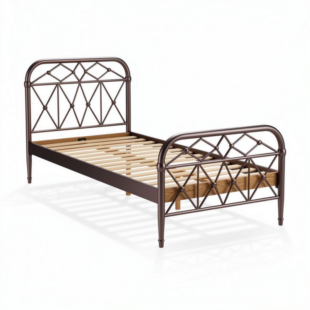 Stalen bedframe met houten lattenbodem 190 x 90 x 100cm bruin