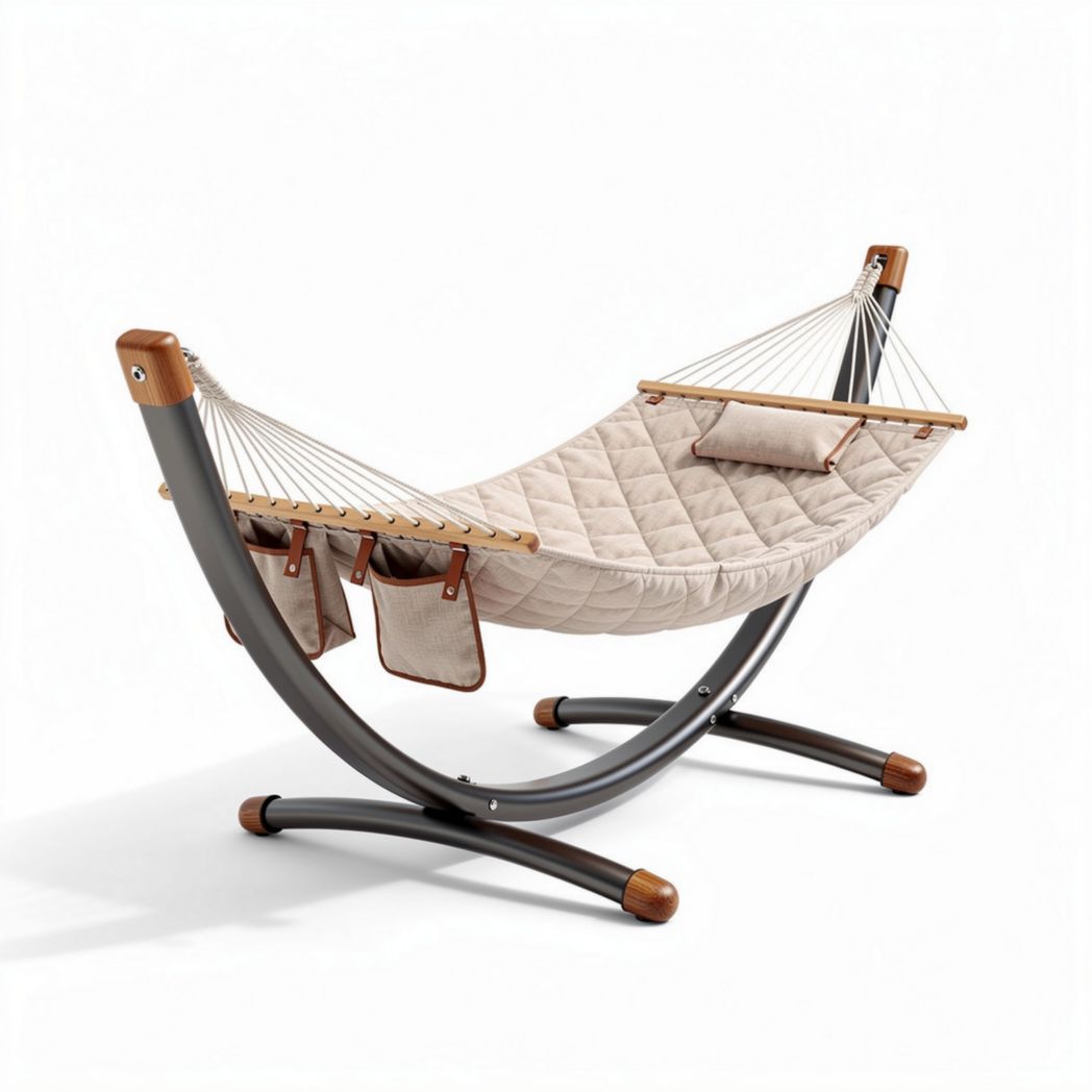 Hangmat van katoen met houten frame en kussens 200 x 100 x 120cm