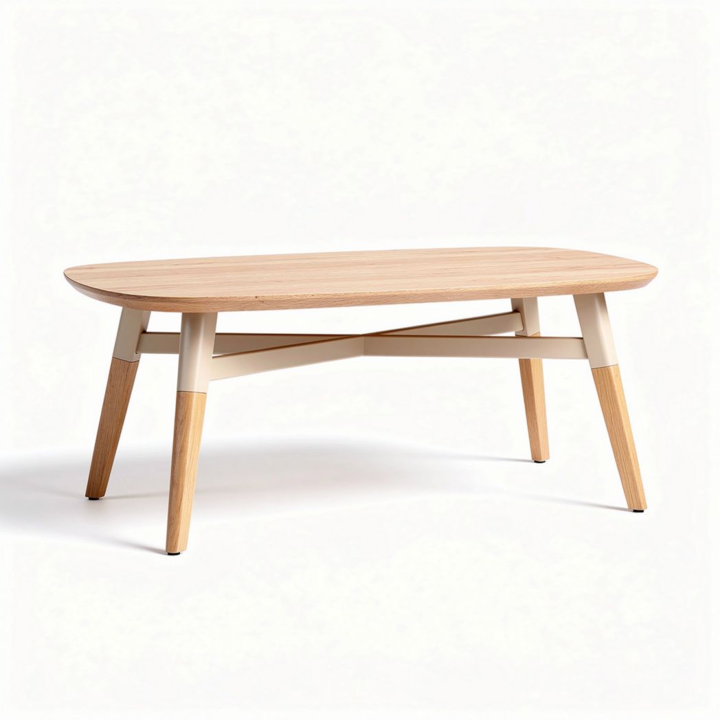Houten salontafel met een afmeting van 100 x 60 x 45cm en een lichtkleurige afwerking