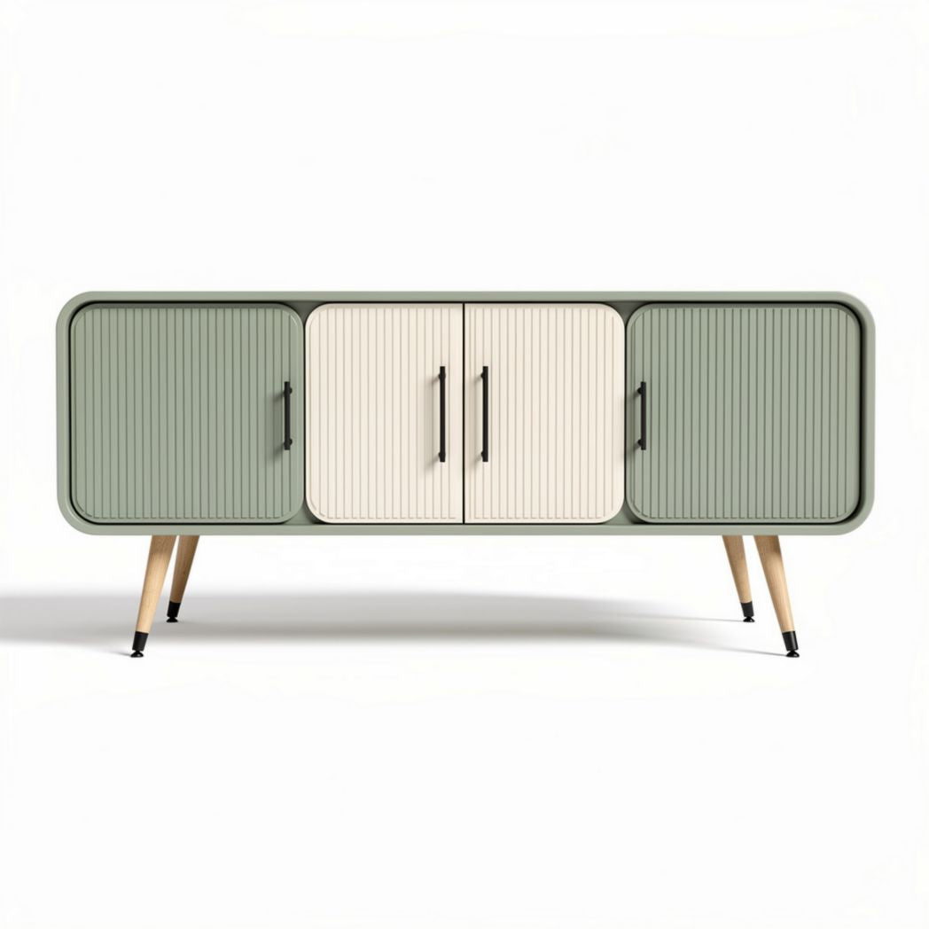 Tv-meubel van hoogwaardige MDF in groen en crème met houten poten 150 x 40 x 60cm