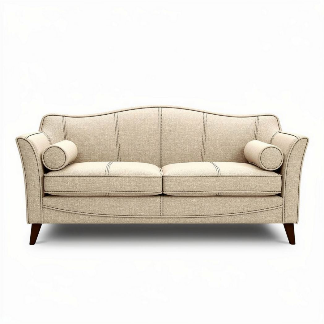 Beige bank met kussens en houten poten 200 x 90 x 85cm