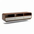 Tv-meubel van hout met witte lades en open vakken 160 x 40 x 45cm