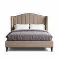 Opgericht bed met stoffen bekleding in lichtbruin 200 x 160 x 100cm