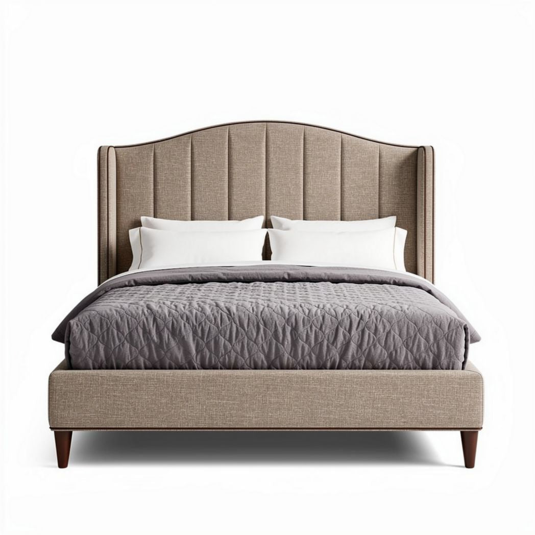 Opgericht bed met stoffen bekleding in lichtbruin 200 x 160 x 100cm