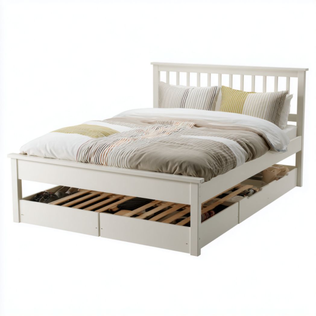 Houten bed met opberglades en stoffen hoofdbord 200 x 160 x 80cm
