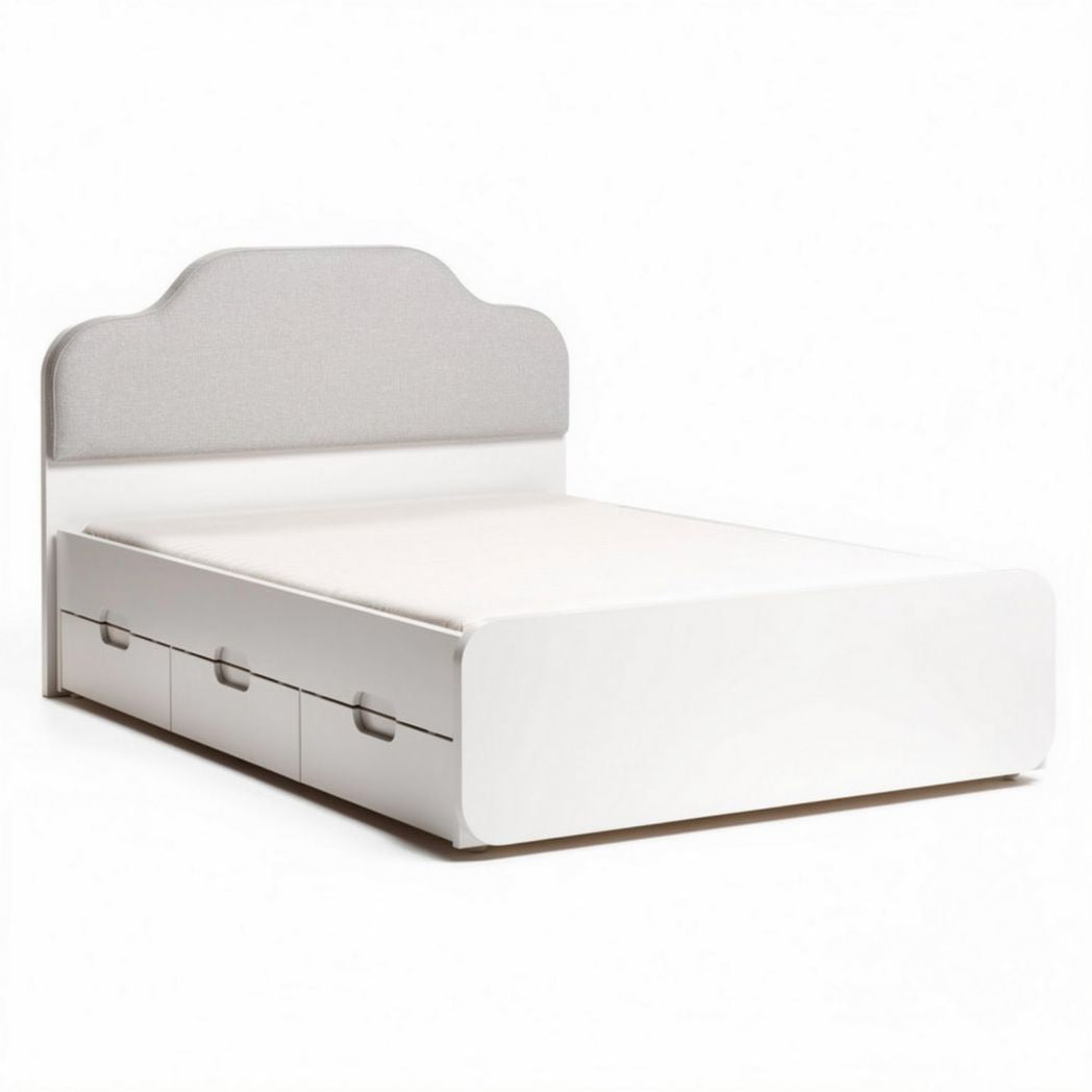 Bed met opberglades en gestoffeerde hoofdbord 200 x 150 x 100 cm wit