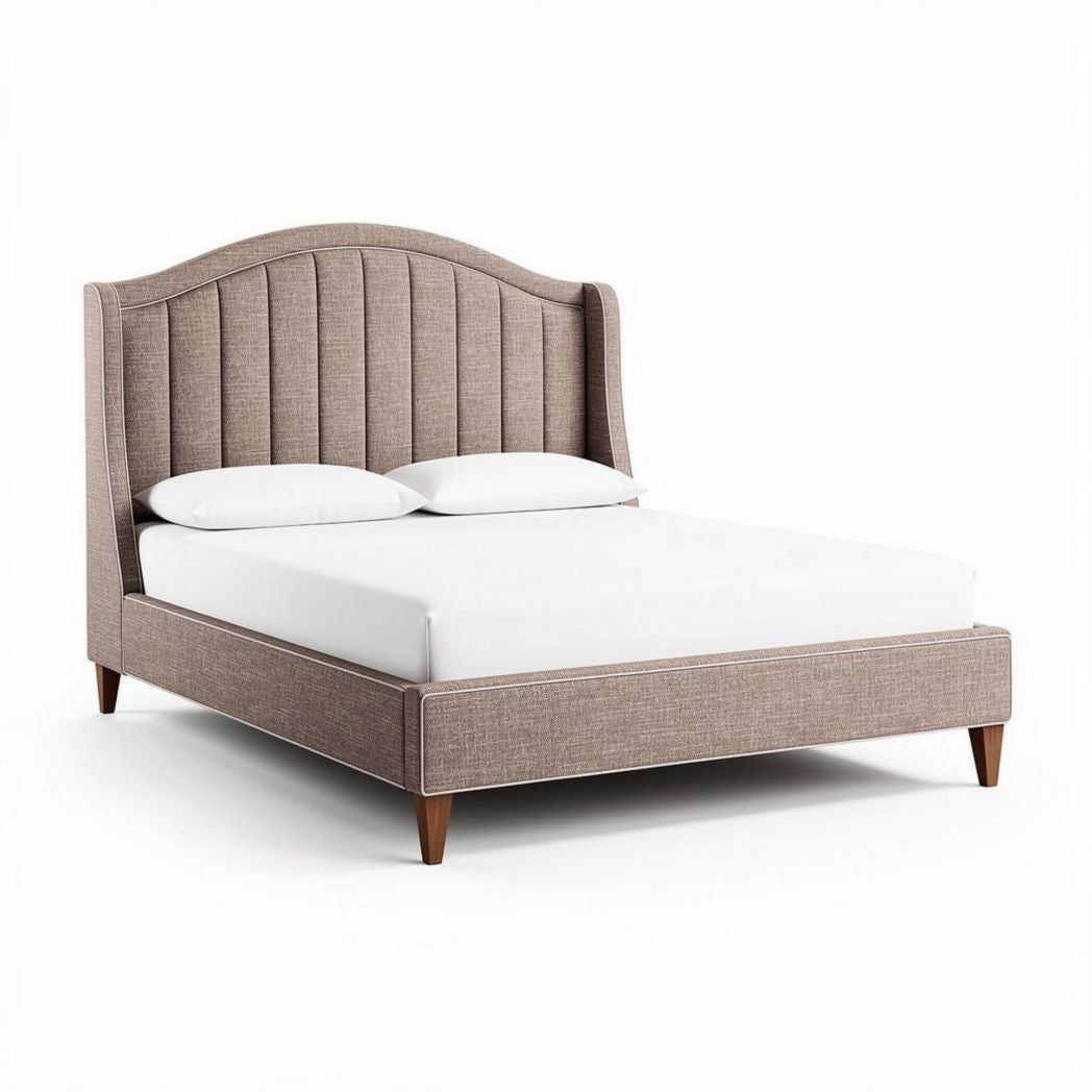 Bordeaux gestoffeerd bed met gebogen hoofdbord beige 200 x 160 cm