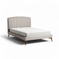 Stoffen bed met houten poten en matras 200 x 160 x 100 cm beige