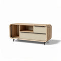 Houten tv-meubel met beige deuren en metalen poten 140 x 45 x 50cm