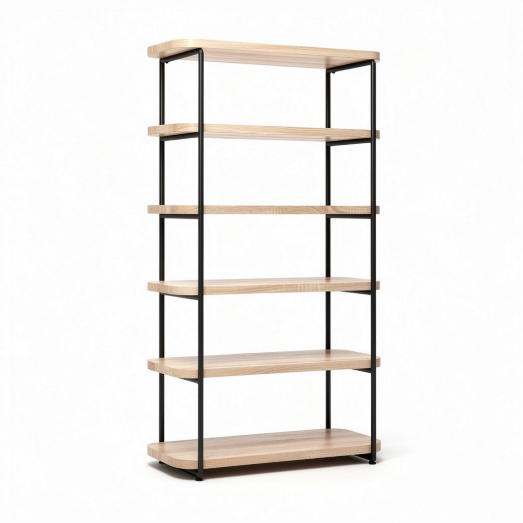 Houten boekenkast met metalen frame 180 x 80 x 30cm voor wandopslag
