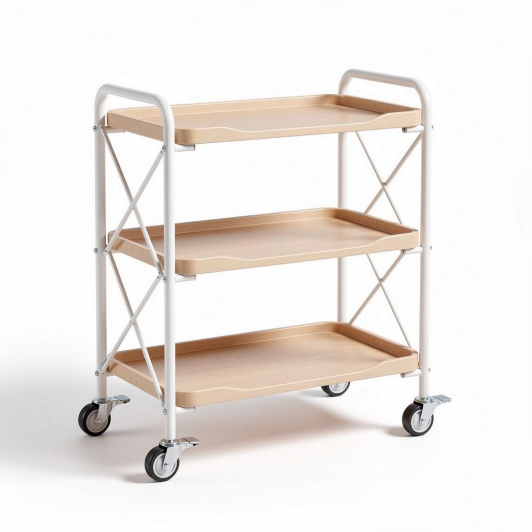 Opvouwbare transportwagen met 3 lagen van kunststof in beige 80 x 40 x 90cm